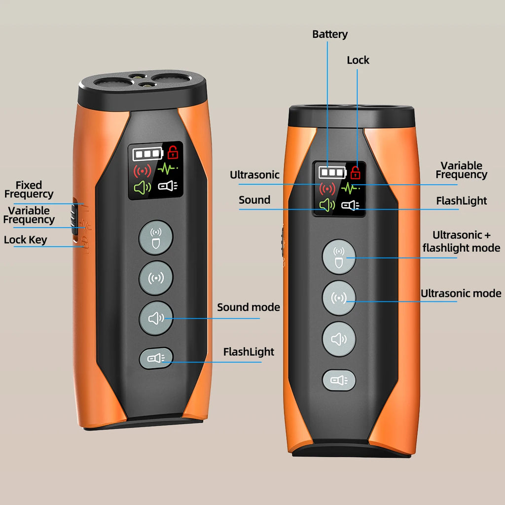 WoofGear™ 4-in-1 Ultrasonic Dog Repeller – Safe Training & Bark Control with Flashlight