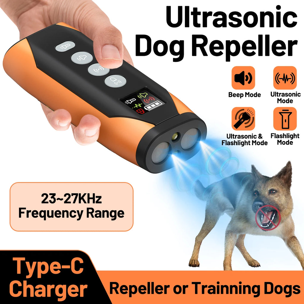 WoofGear™ 4-in-1 Ultrasonic Dog Repeller – Safe Training & Bark Control with Flashlight
