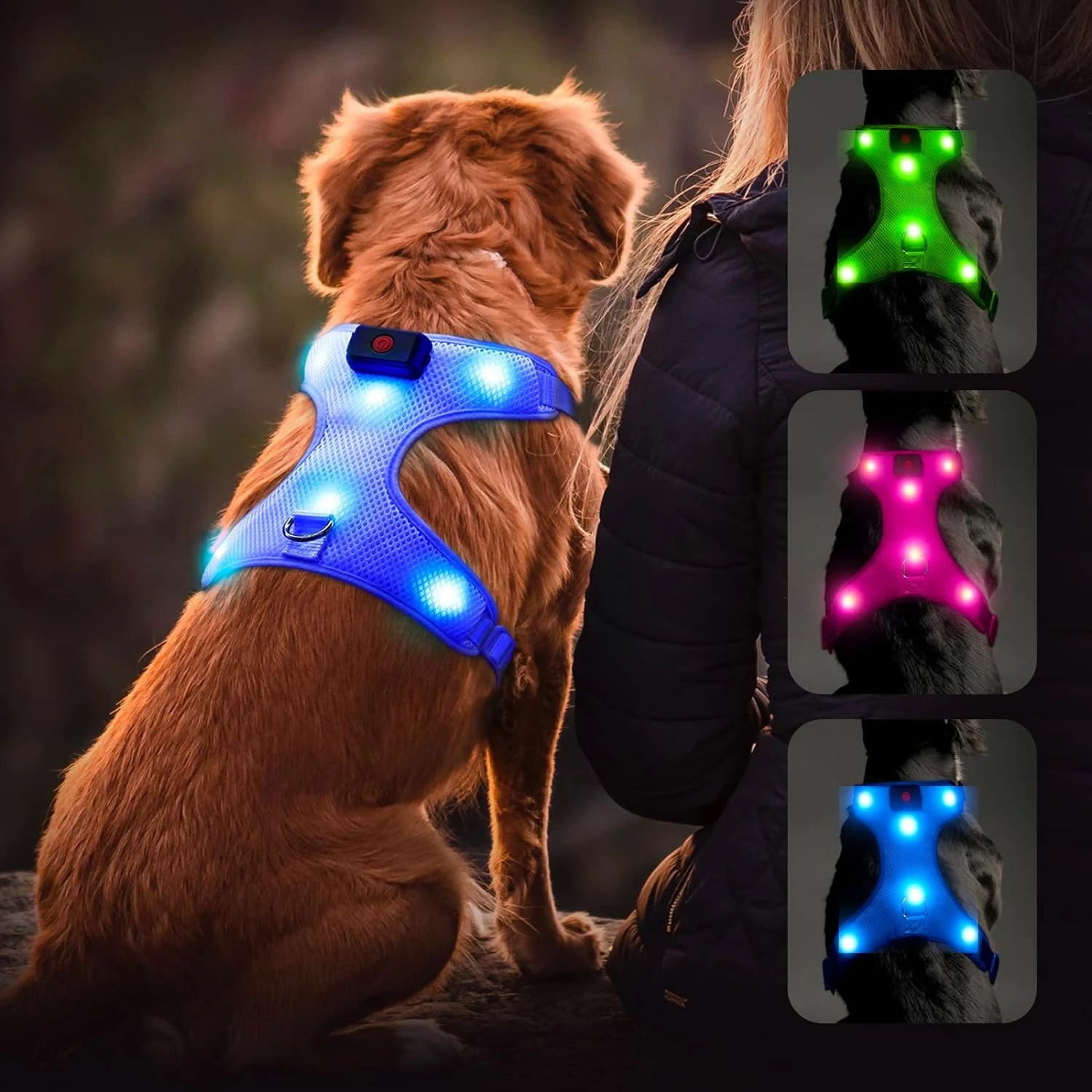 WoofGear Illuminated LED No-Pull Dog Harness – USB Rechargeable, Reflective & Adjustable