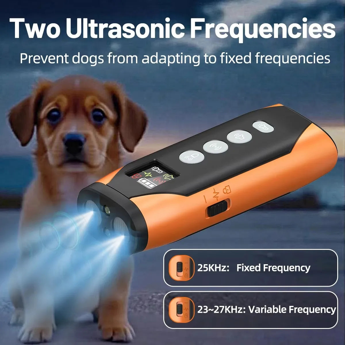 WoofGear™ 4-in-1 Ultrasonic Dog Repeller – Safe Training & Bark Control with Flashlight