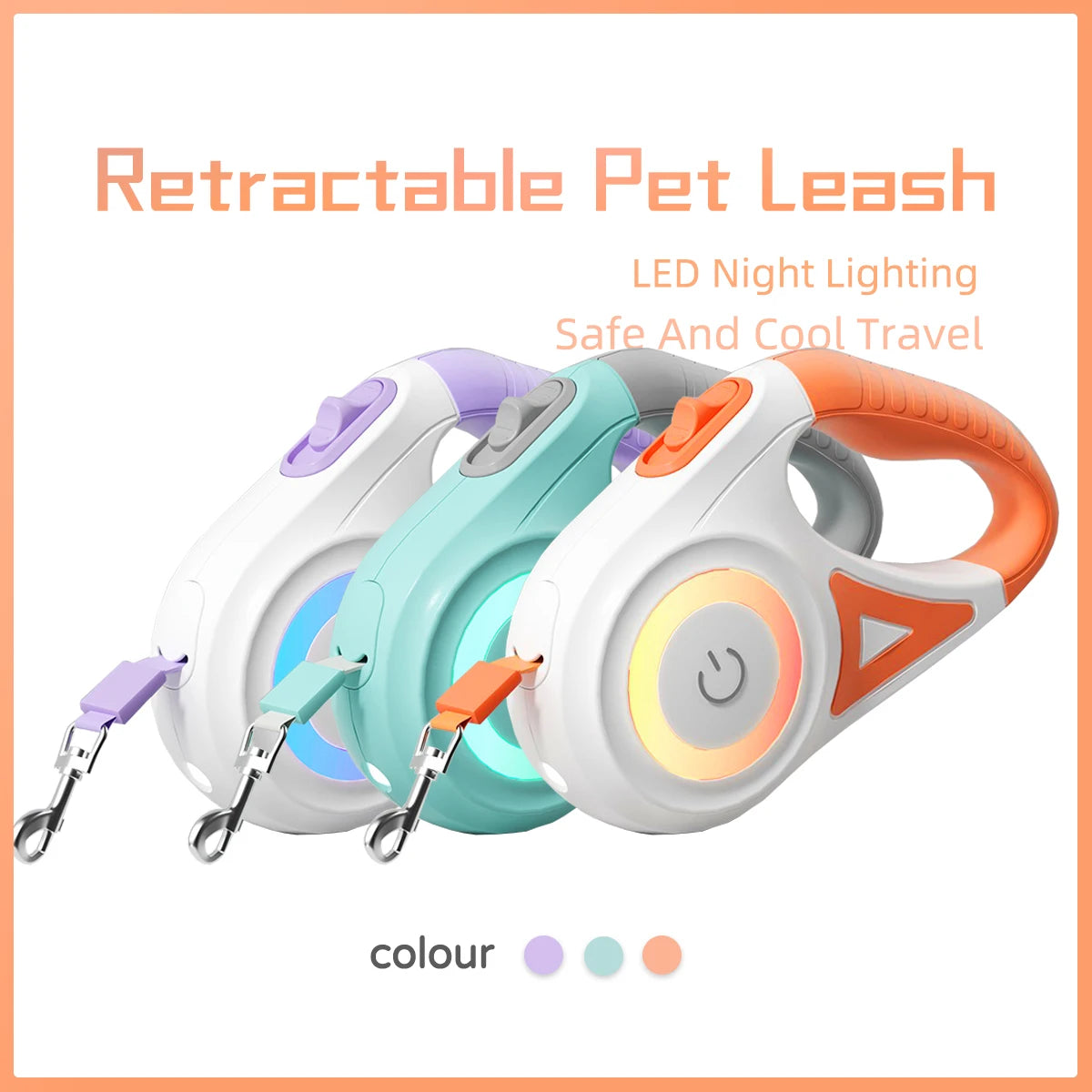 LED retractable dog leash with built-in flashlight
