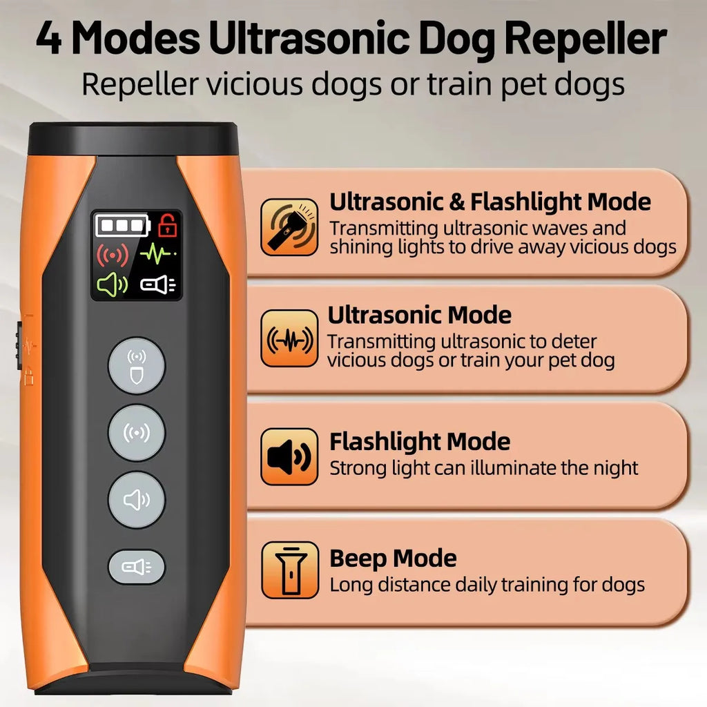 WoofGear™ 4-in-1 Ultrasonic Dog Repeller – Safe Training & Bark Control with Flashlight
