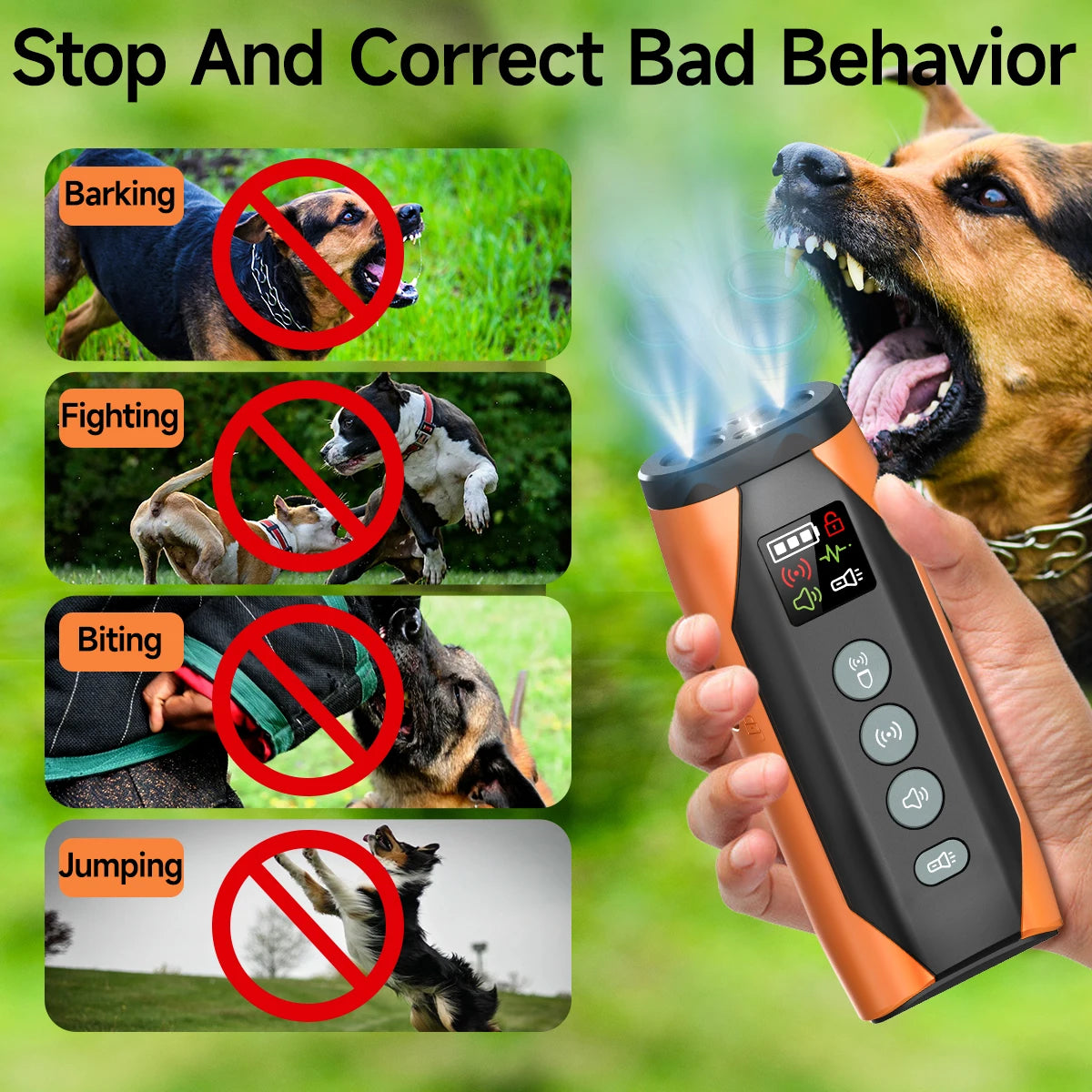 WoofGear™ 4-in-1 Ultrasonic Dog Repeller – Safe Training & Bark Control with Flashlight